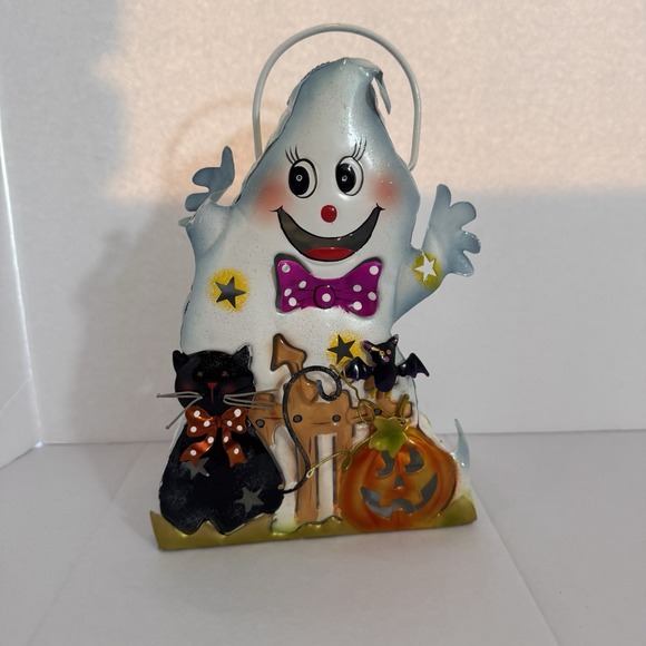 Other - Vintage Halloween Metal Candle Tin‎ Ghost Pumpkin and Cat Home Accent Tea Light